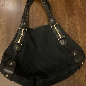 Authentic Gucci Canvas Saddle Bag in Black